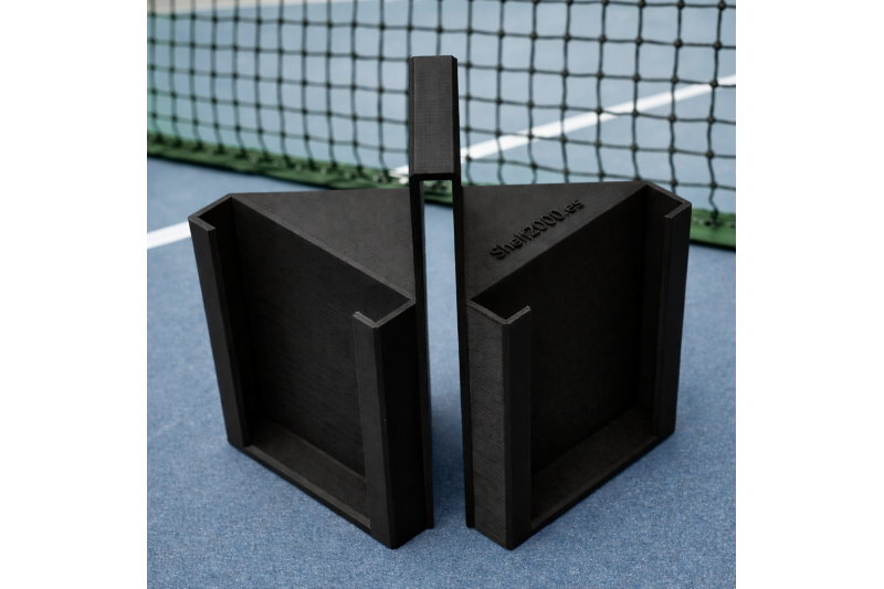 Soporte doble para teléfono móvil en red de pádel, fabricado en ABS negro
