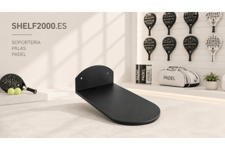 Front-facing wall-mounted shoe display shelf made from black technical ABS