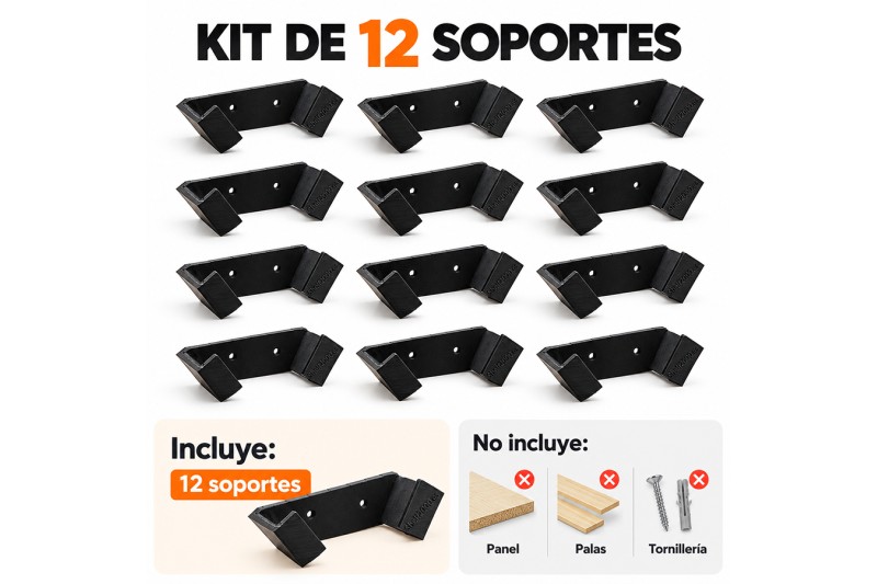 Kit 12 soportes de pared para palas de pádel | Shelf2000