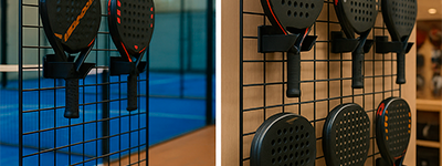 Soportes para palas de pádel en mallas metálicas: diseño y funcionalidad